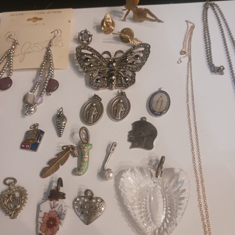 Gold and Silver Colored Jewelry Lot- Pendants,brooches,pins,necklaces